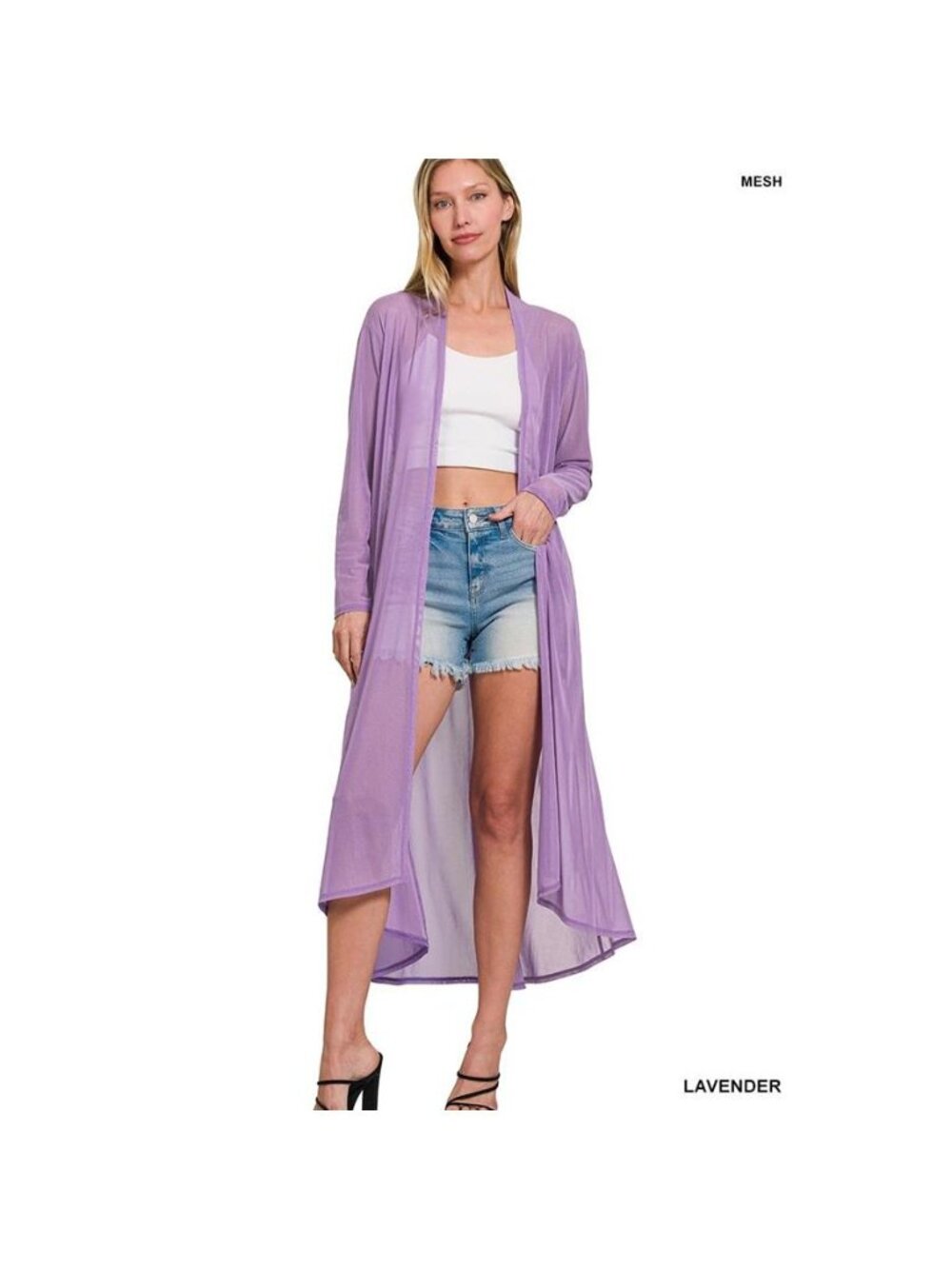 Zenana Mesh Open Front Cardigan